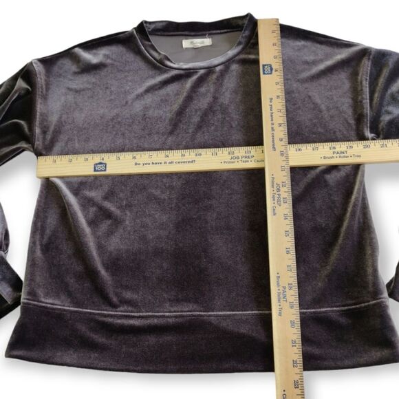 Madewell BROWN GRAY VELOUR VELVET LONG SLEEVE TOP SWEATSHIRT SHIRT S/M - Picture 4 of 8
